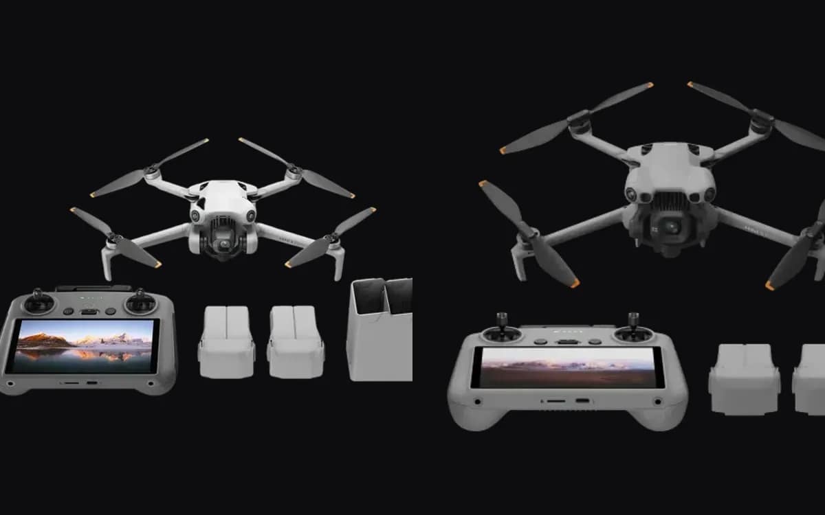 I droni DJI Mini 4 Pro e Mini 5 Pro fianco a fianco, disponibili per il noleggio dal Fox Rider