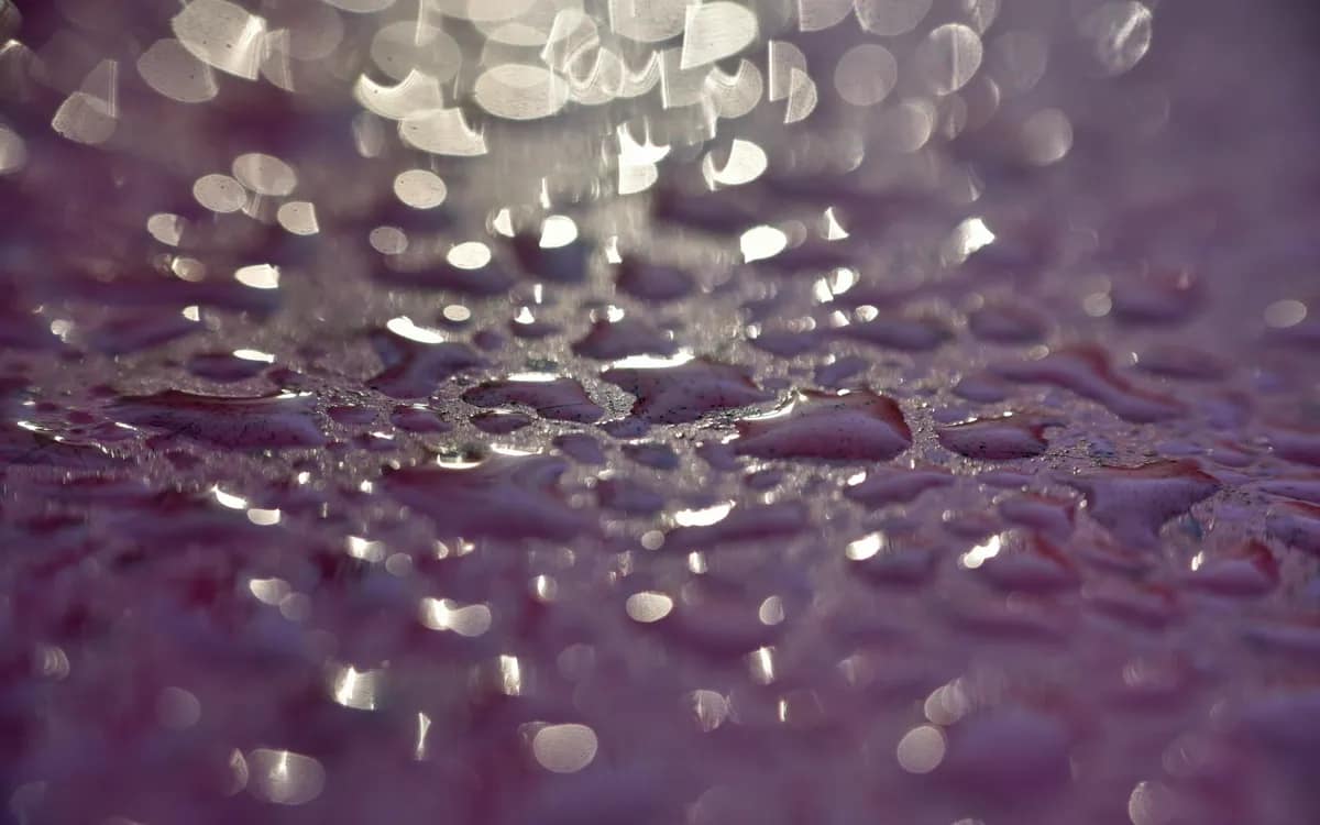 Close-up of raindrops on a metal garden table