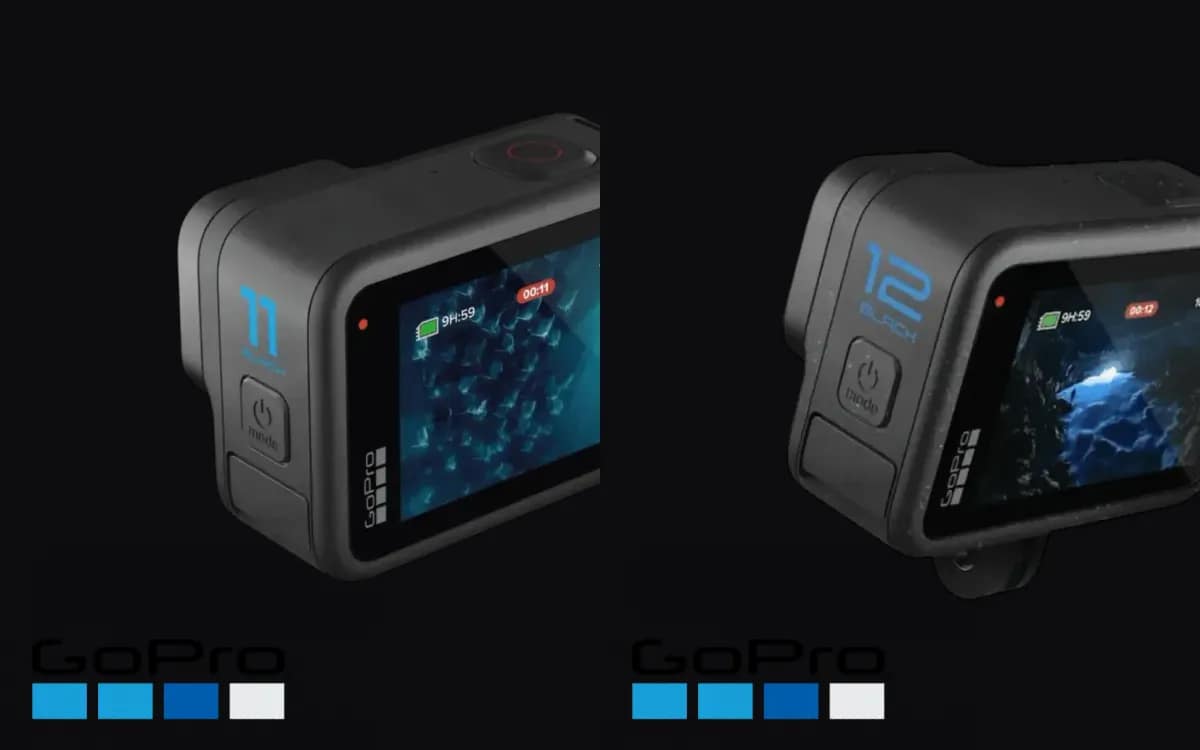 The GoPro HERO 11 Black and HERO 12 Black cameras side by side, available for rental from Fox Rider