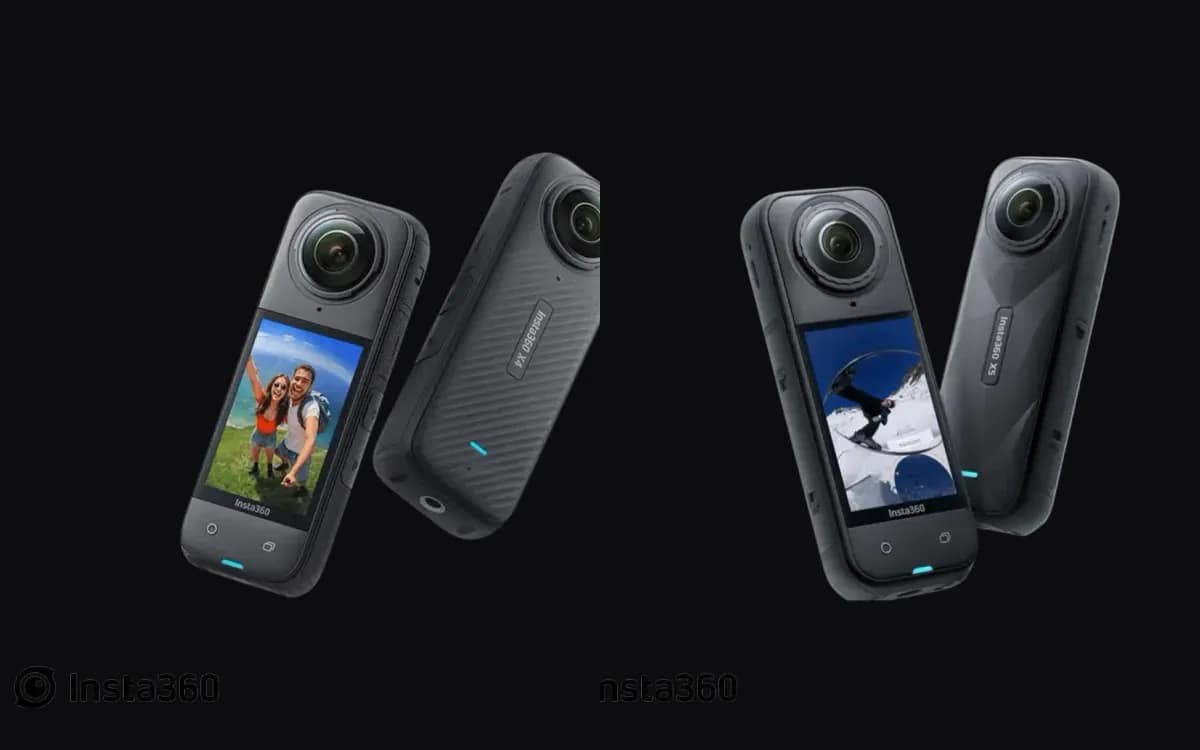 Side-by-side 360 ​​cameras Insta360 X4 and X5, available for rental from Fox Rider