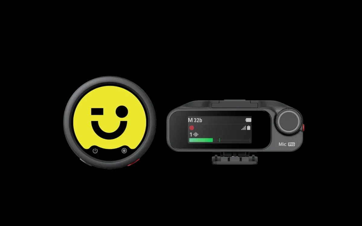 Micro sans fil Insta360 Mic Pro : émetteur, récepteur et pochette de transport