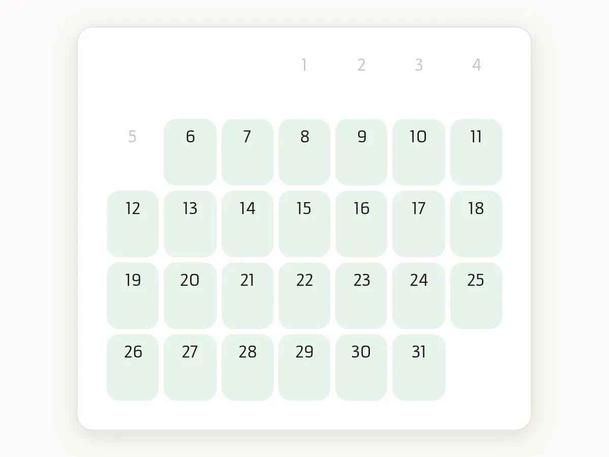 Calendrier de réservation du site, jours disponibles sur fond vert