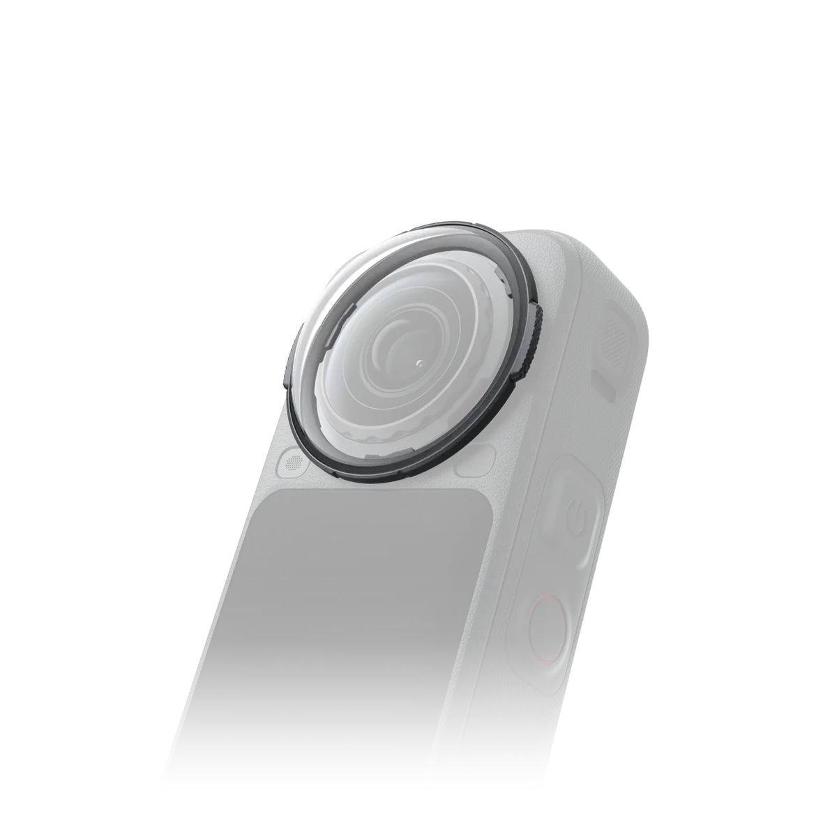 Protège-objectif transparent que l'on visse sur l'objectif d'une caméra 360 estompée