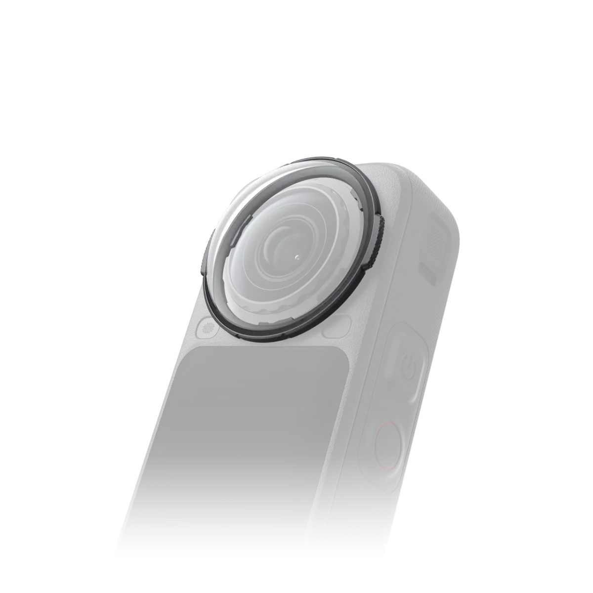 Gros plan sur l’objectif sphérique d’une caméra 360 noire